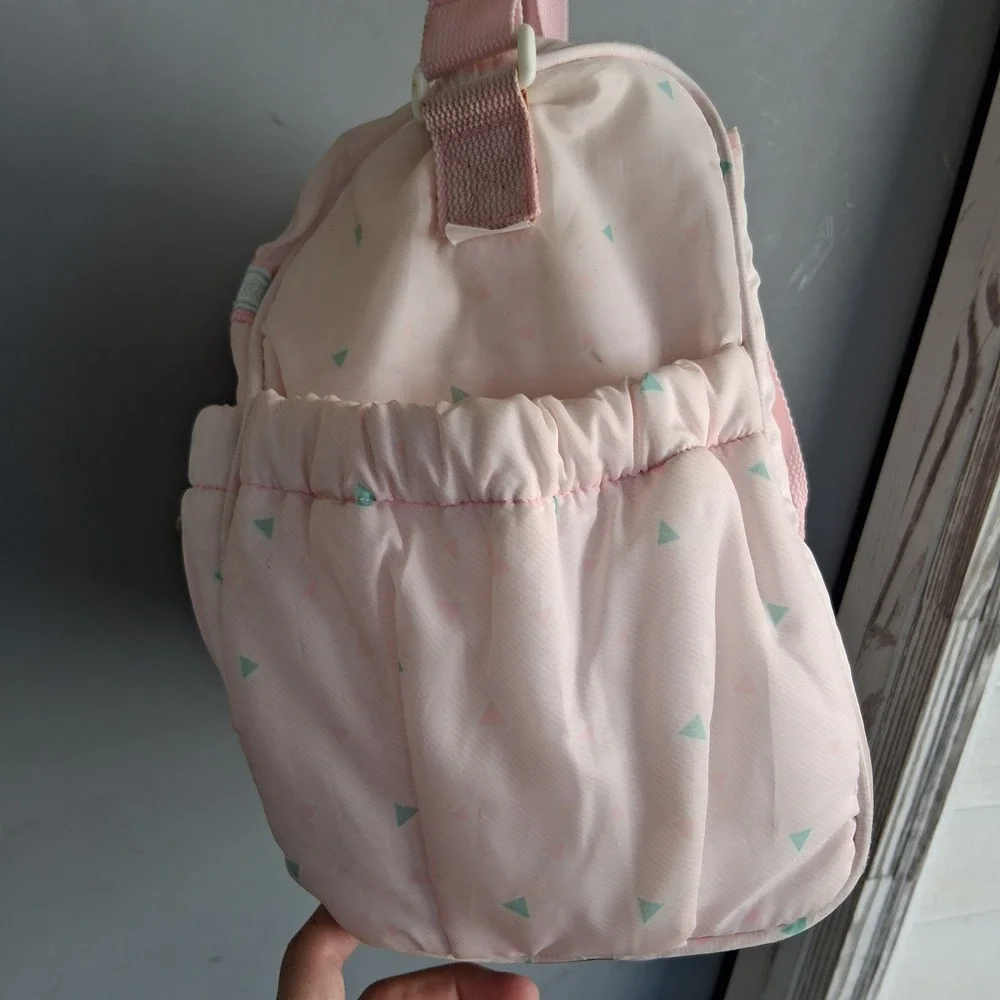 Vintage 80s 90s Vinyl Diaper Bag Pink Mint Green Geometric w/changing pad EVC